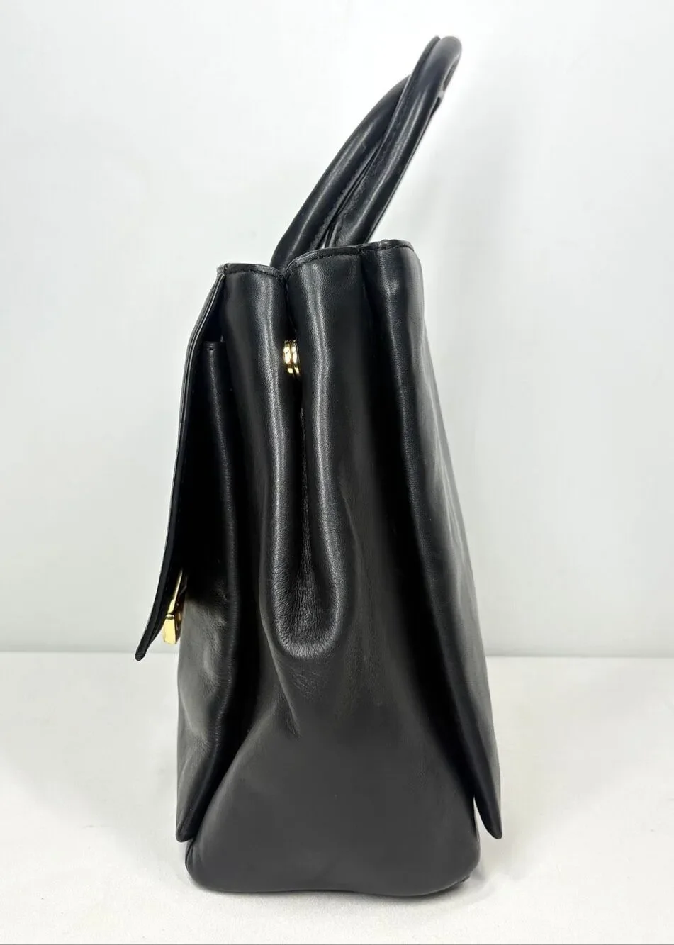 Michael Kors Karlie Black Leather Satchel Gold Hardware Handbag 30S5GCDS3L.